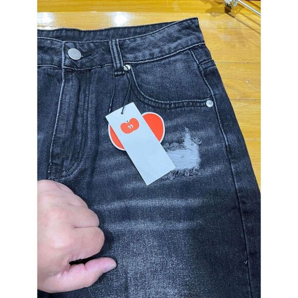 Cider Jeans Women's Size Medium 29x29 Black High Rise Baggy Wide Distressed NWT - Picture 5 of 12